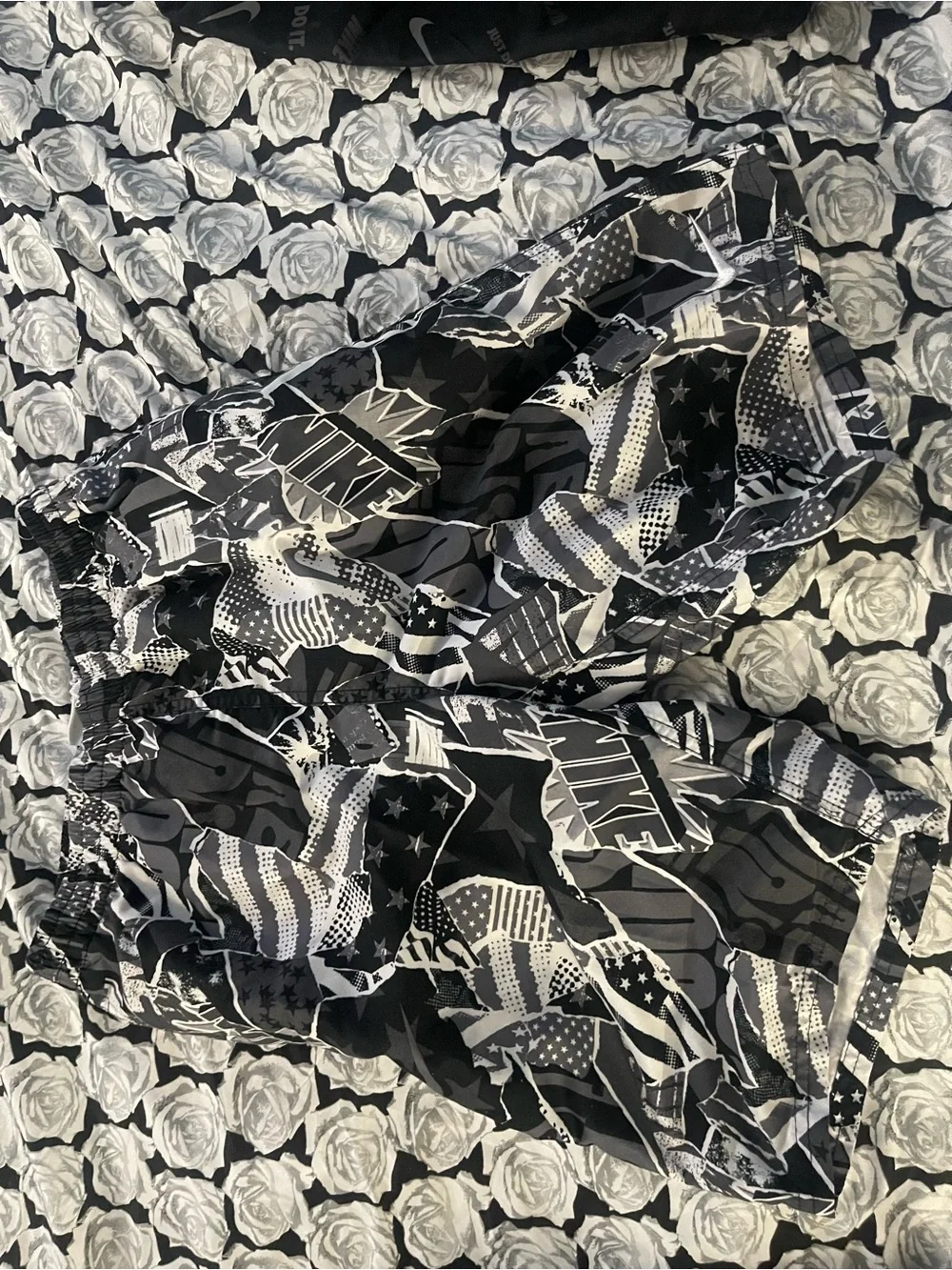 Nike Black and White Graphic Kids Swim Trunks